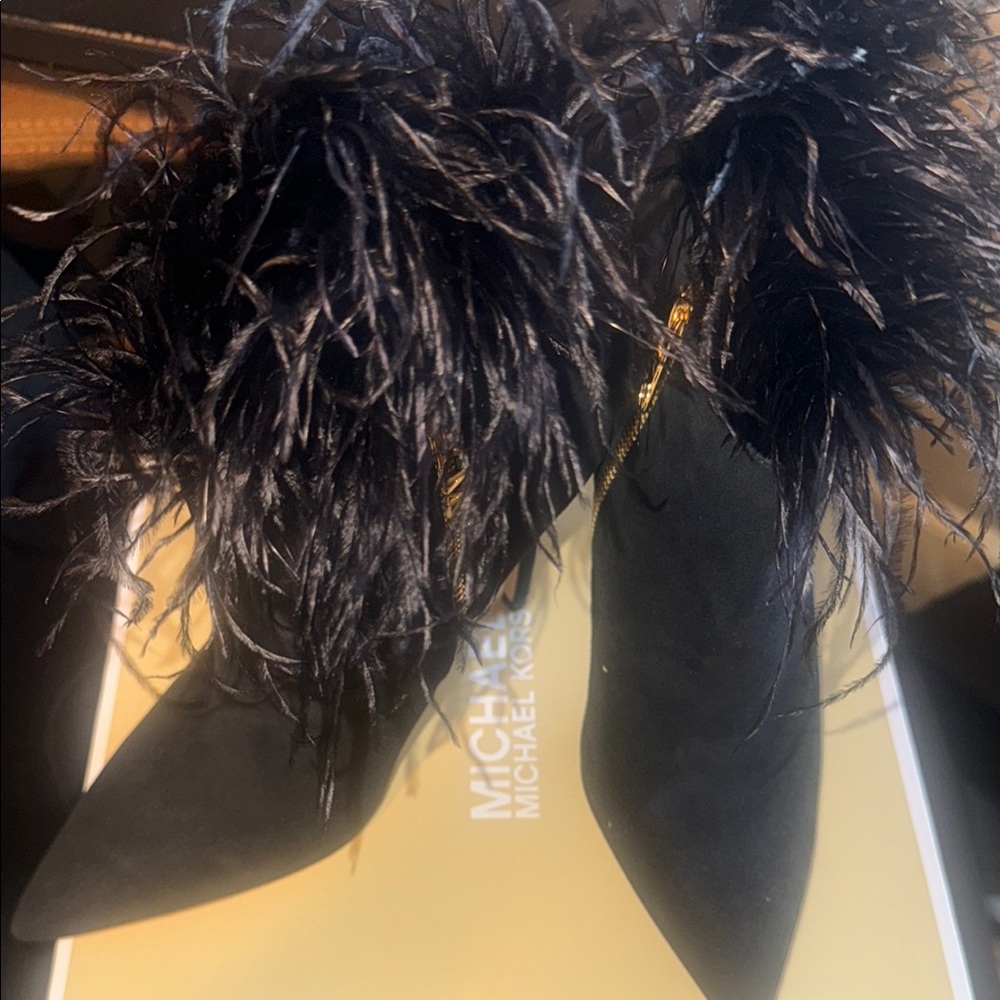 Michael Kors Whitby Black Feather Trim Heels